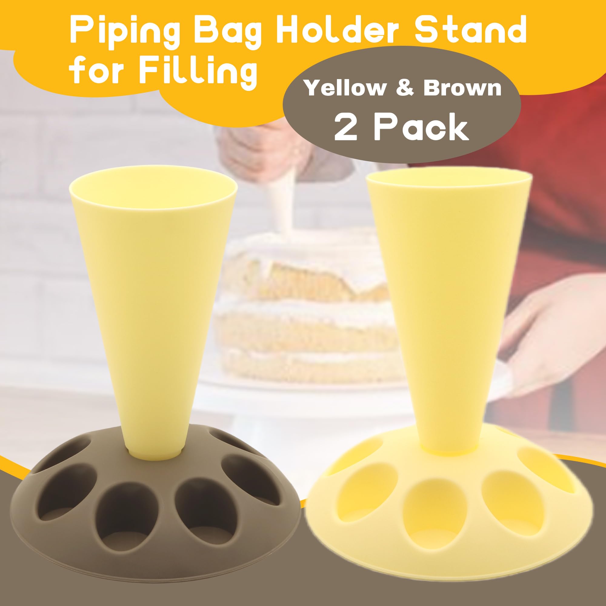 LUTQ piping bag stand with eight nozzle slots organized for quick decorating