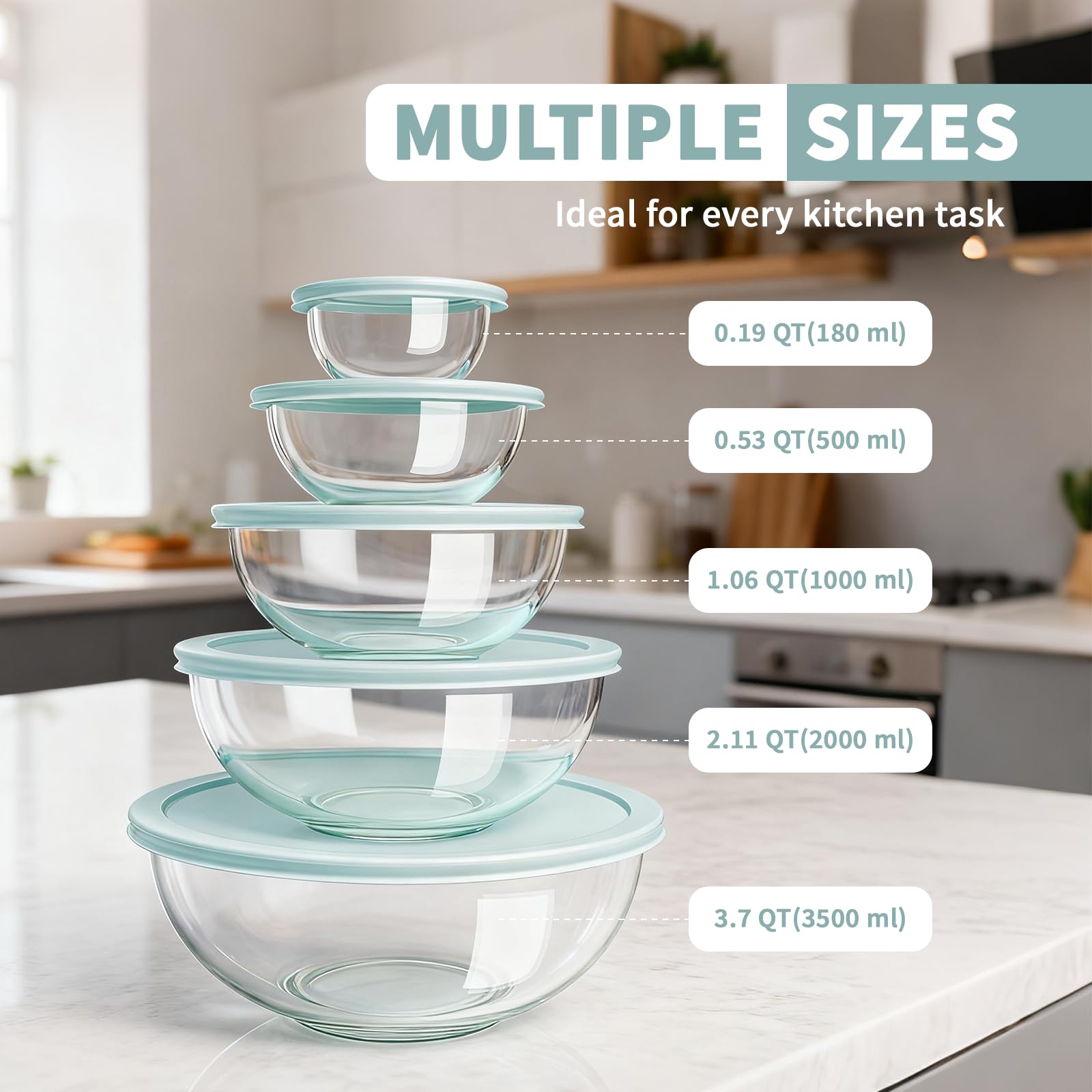 Luvan glass mixing bowl 1.1qt with lid for batter and mixing.