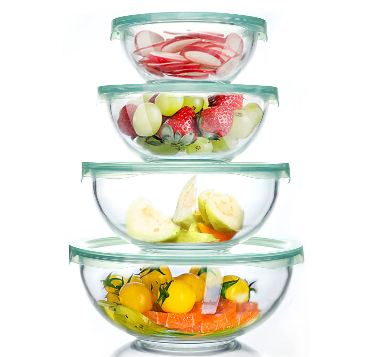 Luvan glass 1qt salad bowl with airtight lid for fresh servings.
