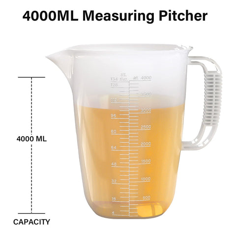 Luvan pitcher with conversion chart for quick measurements during projects