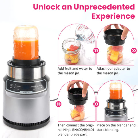Dishwasher-safe LUVCOSY adapter for Ninja BN401 and Ball jar.