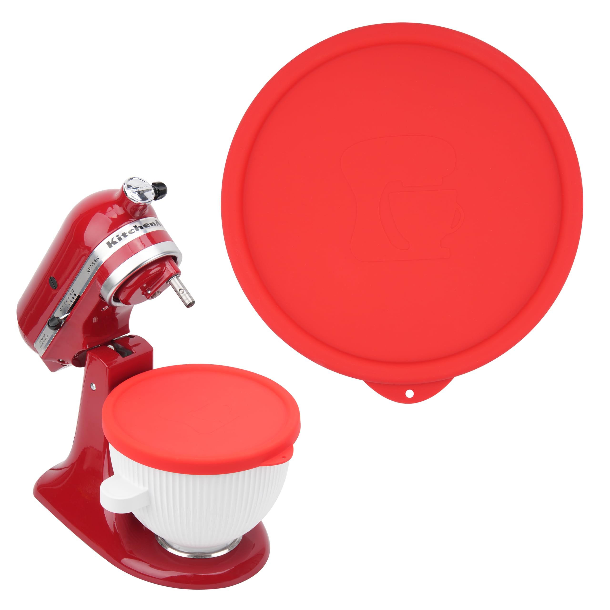 LUVCOSY silicone lid on KitchenAid 2-quart freezer bowl ensures a secure seal for ice cream.