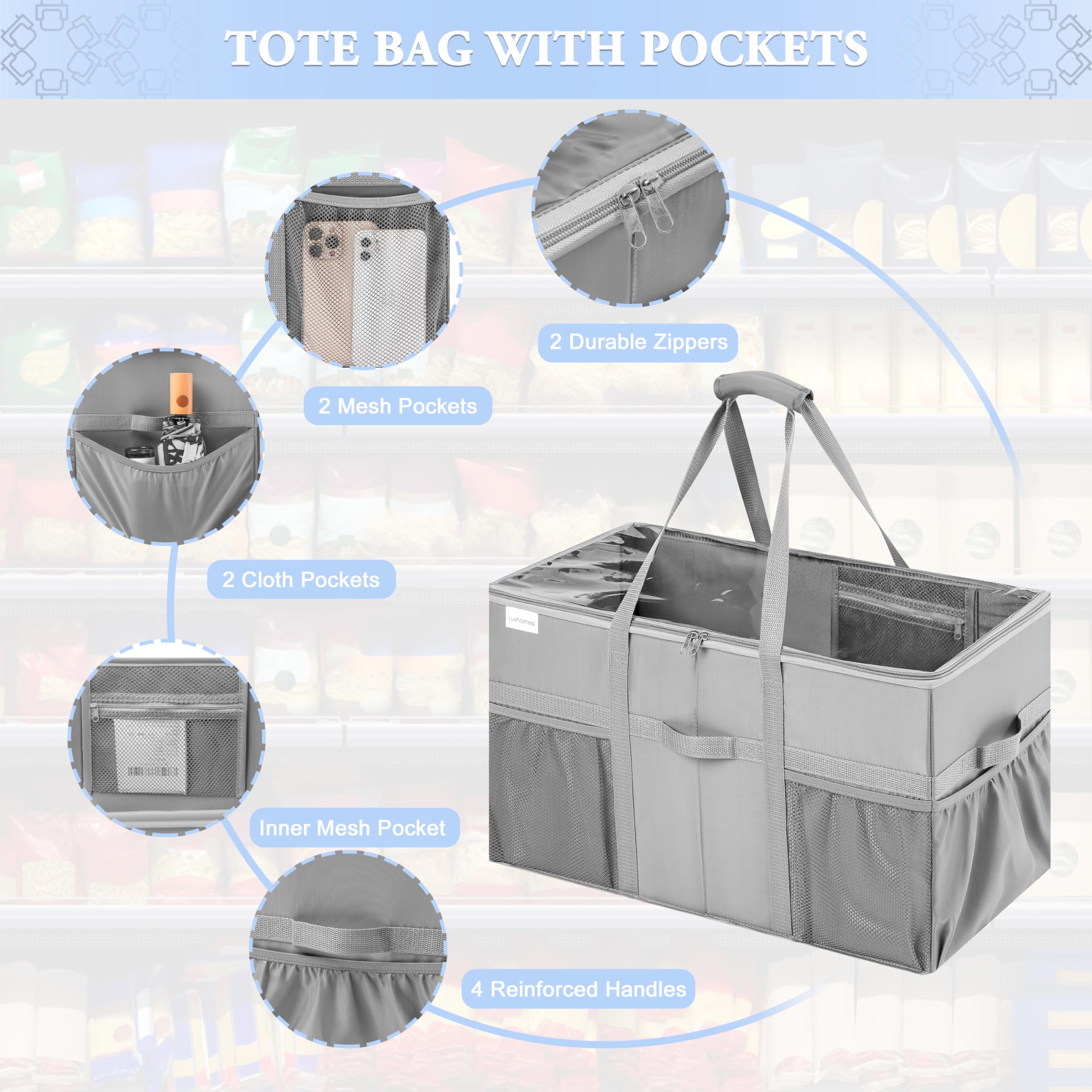 LUVHOMEE tote bag with front and side pockets