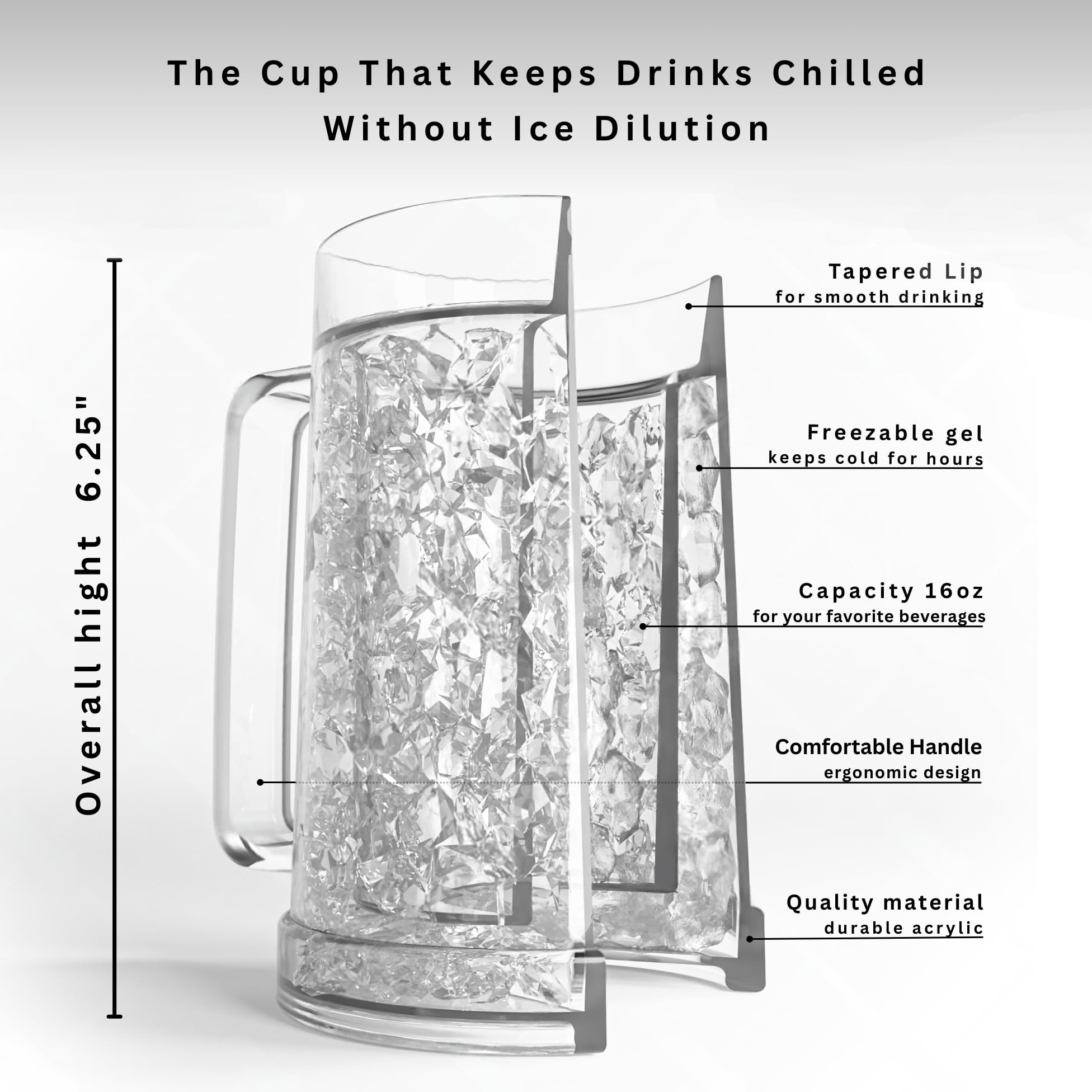 Luxail freezer beer mug 16oz double-wall design shown up close.