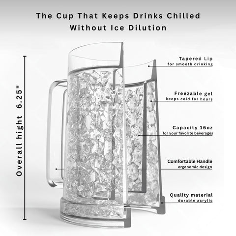 Luxail freezer beer mug 16oz double-wall design shown up close.