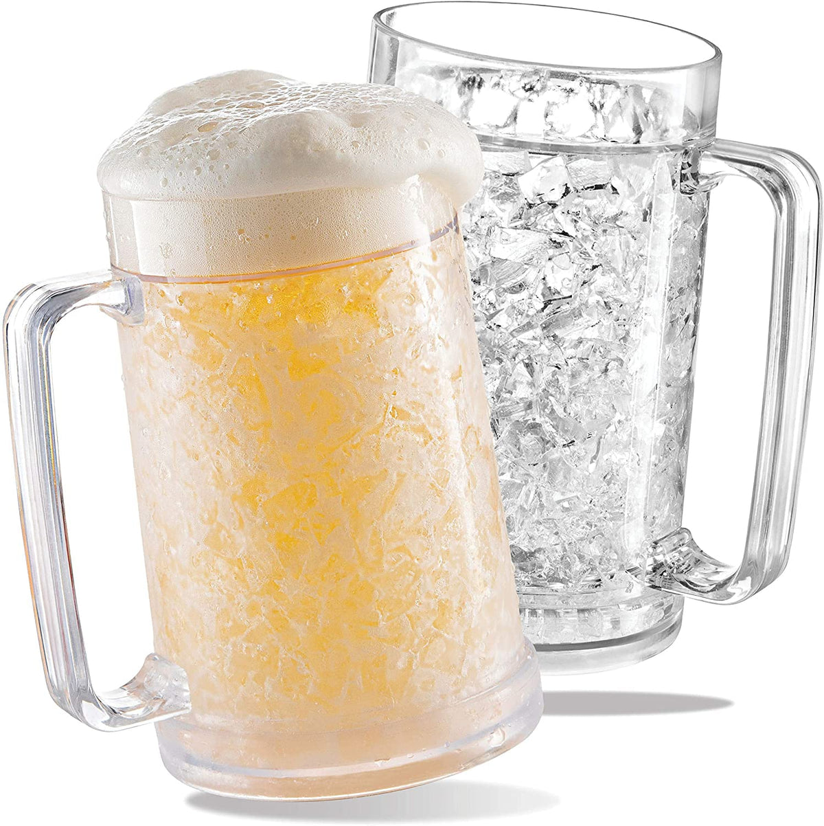 Luxail freezer beer mug 16oz front view highlighting double-wall insulation for lasting cold.