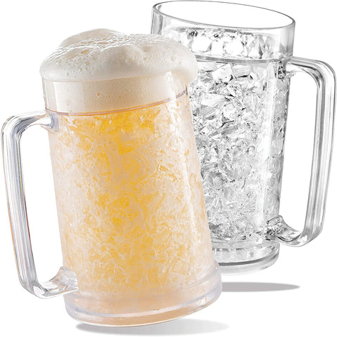 Luxail freezer beer mug 16oz front view highlighting double-wall insulation for lasting cold.