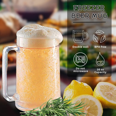 Luxail freezer beer mug 16oz set-of-2 ideal for entertaining.