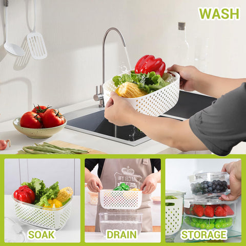 LUXEAR bottom drain and filter tray drains water and elevates produce.