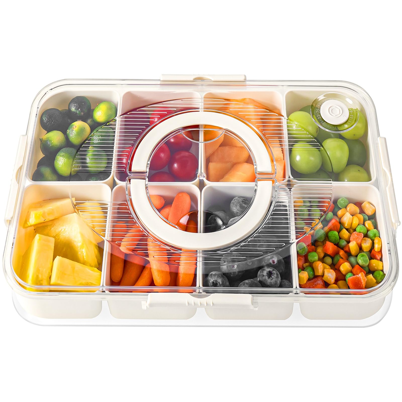 LUXEAR divided serving tray with lid and handles for easy transport.