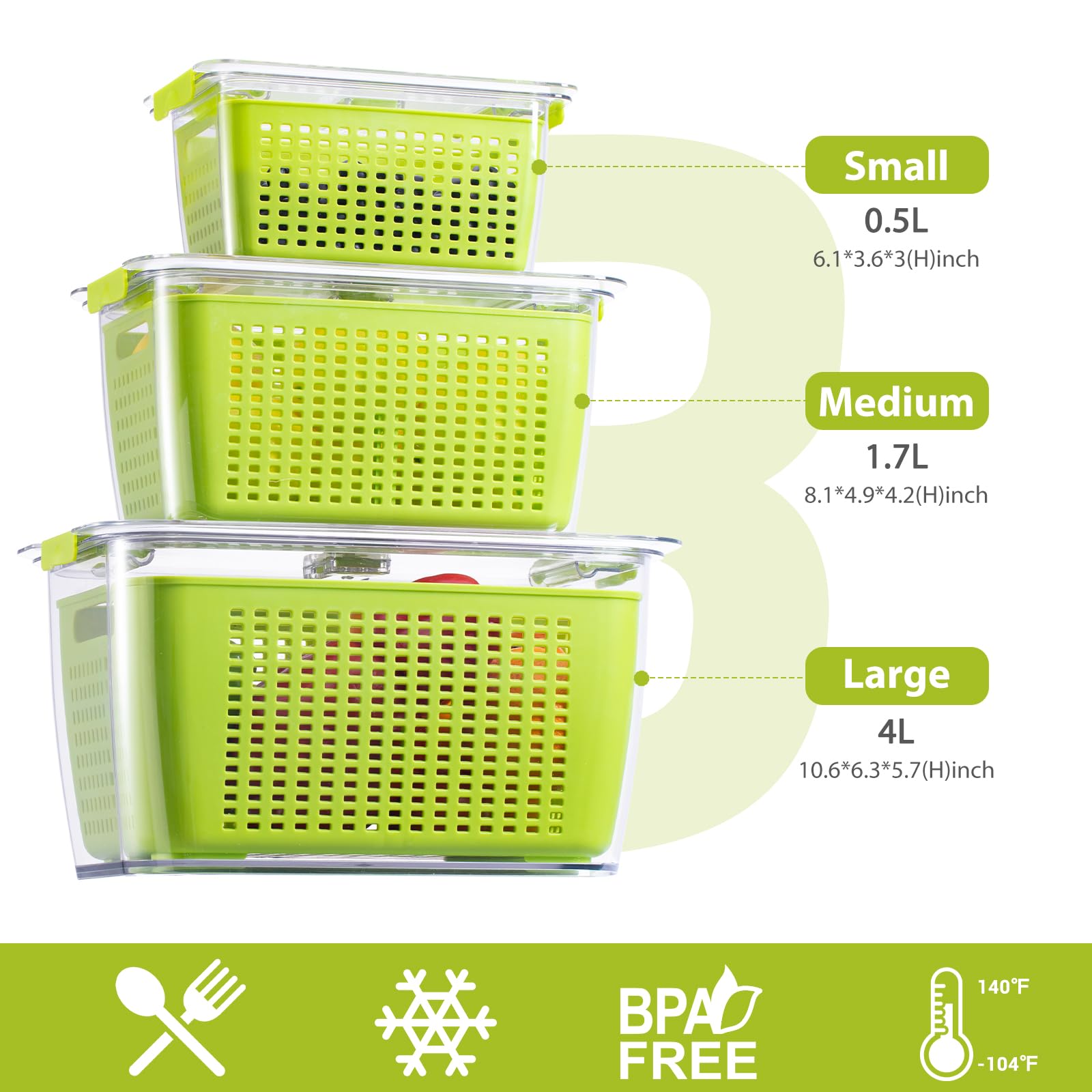 LUXEAR filterable basket and partition help separate and wash produce.