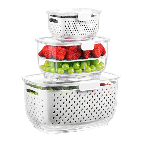 LUXEAR fresh produce container 3-piece set keeps fruits organized and fresh.