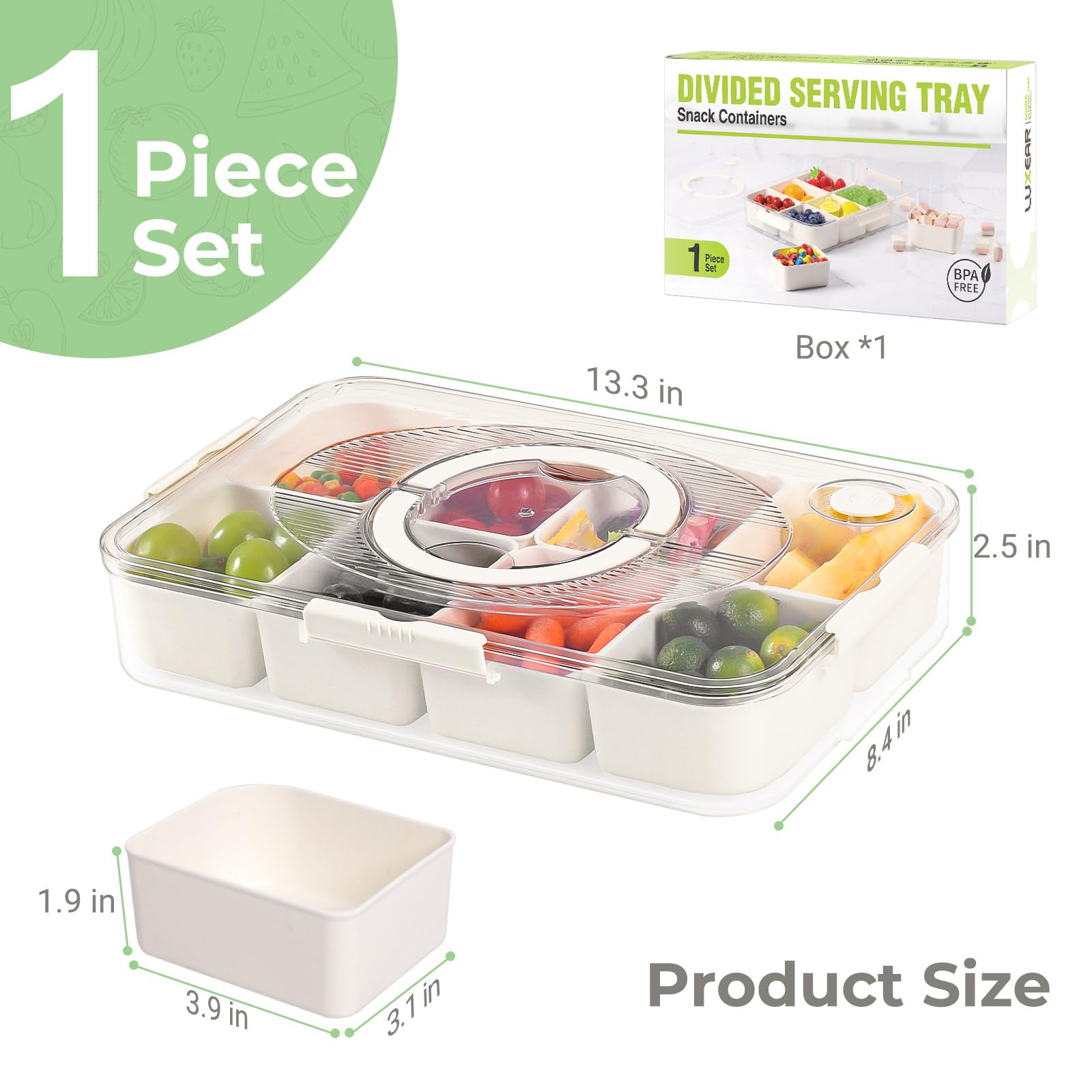 LUXEAR portable snack tray clear container for fridge and on-the-go.