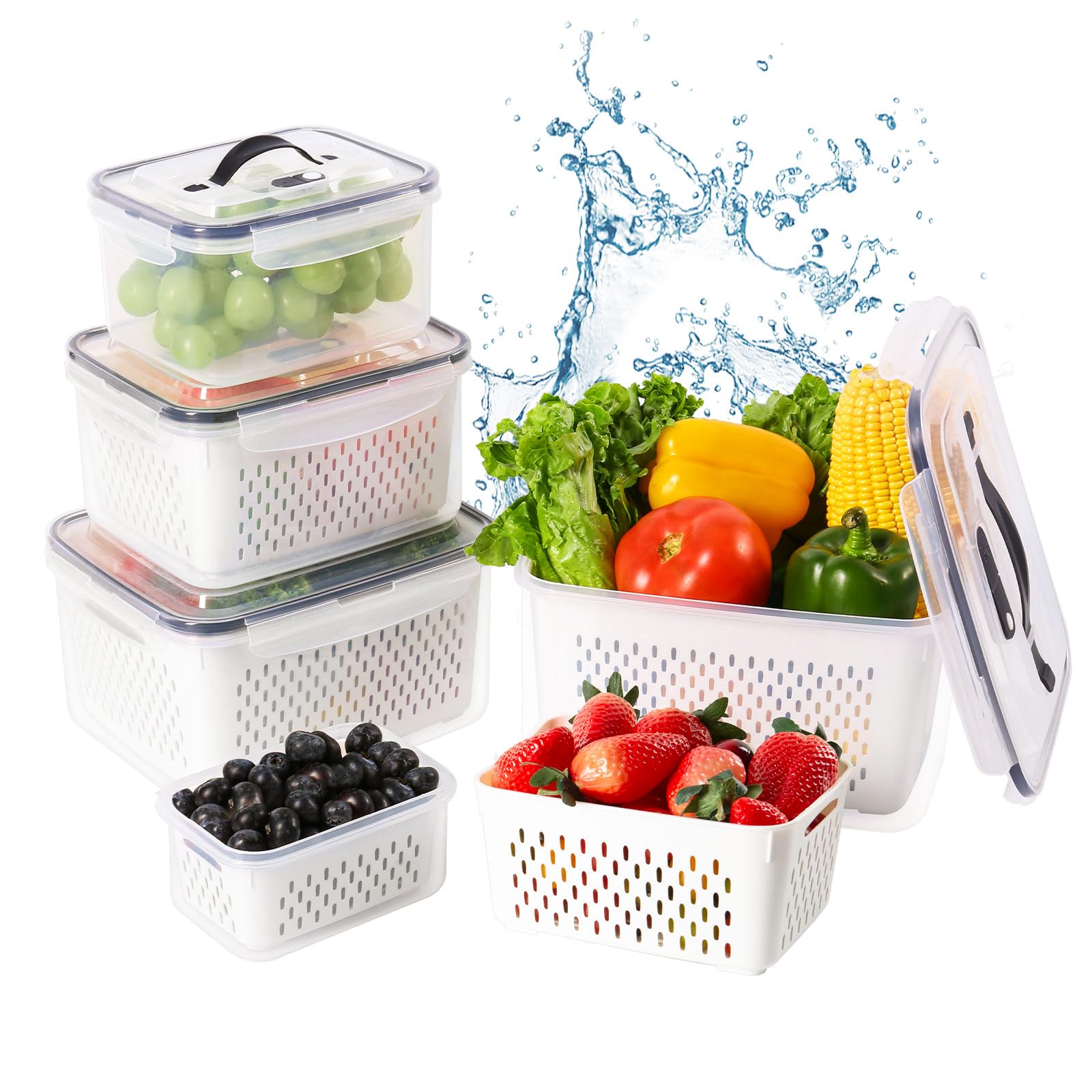 Luxear Produce Keeper 5pc Set – clear containers for organized fridge storage.