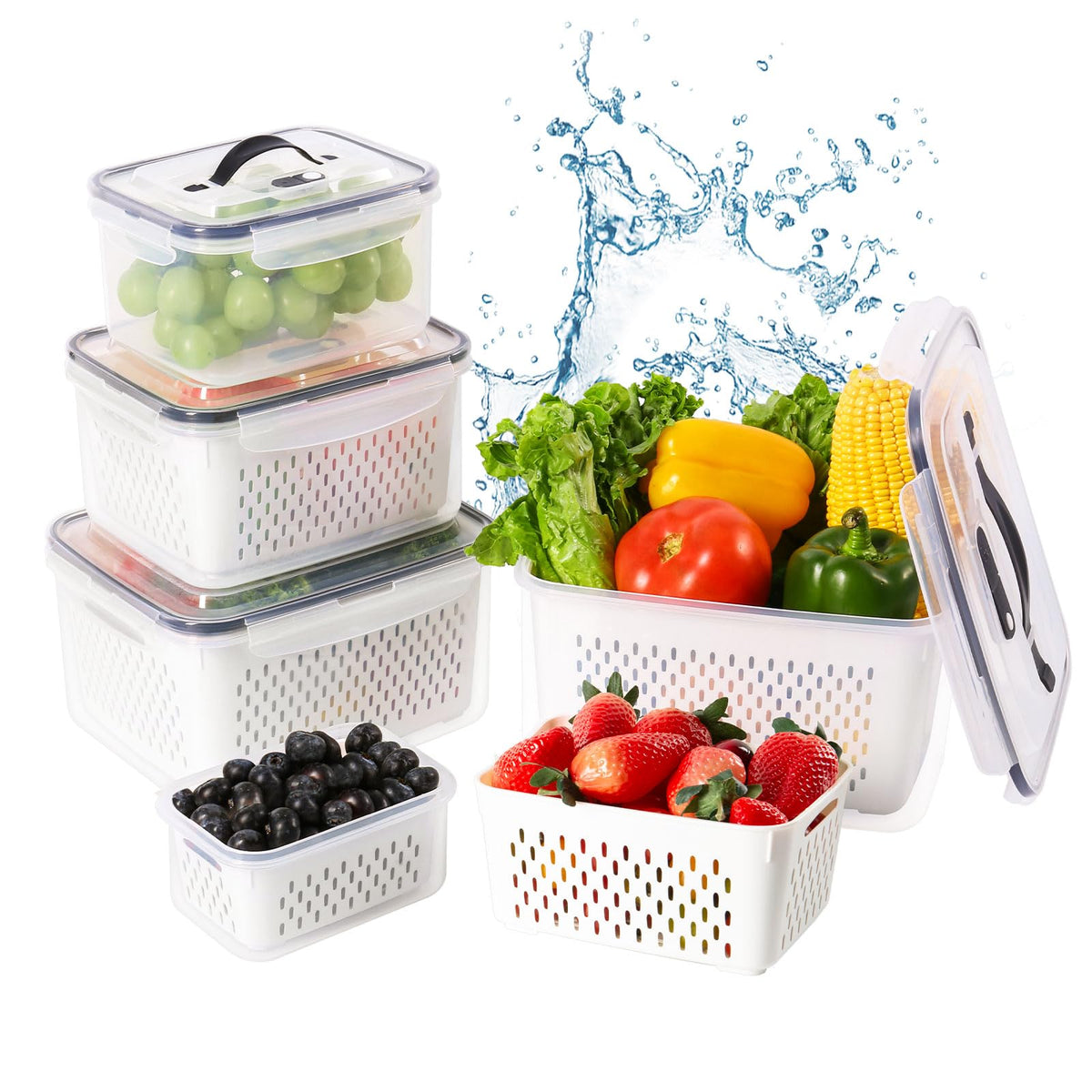 Luxear Produce Keeper 5pc Set – clear containers for organized fridge storage.