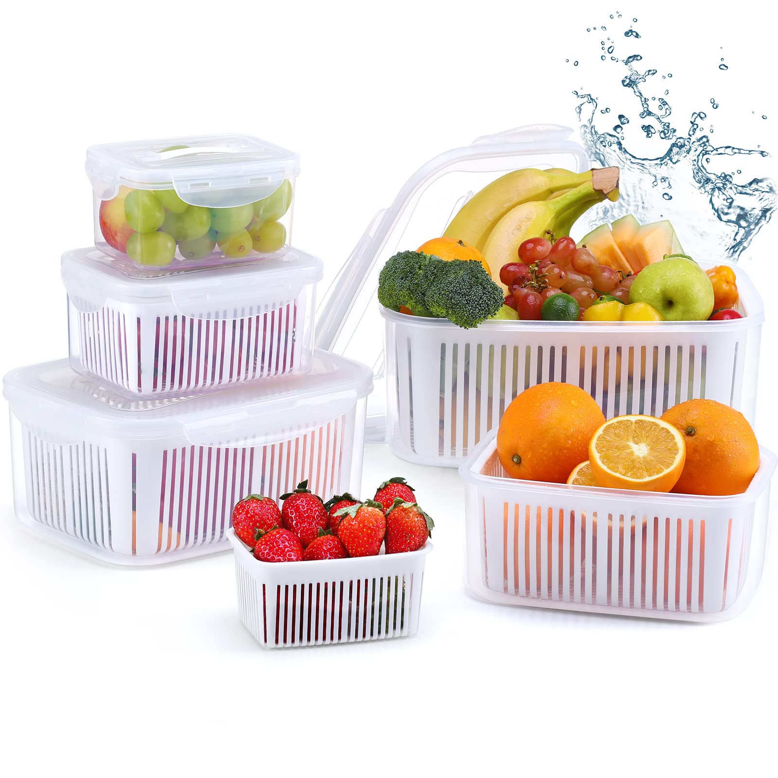 Luxear Produce Saver 5pc set with lids and colanders, ideal for organized fridge storage.