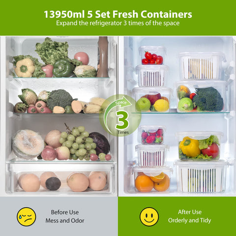 Luxear removable drain design keeps produce dry and fresh in the fridge.