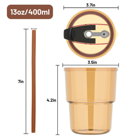 Luxfuel amber tumbler close-up showing straw and lid for spill-free sipping.