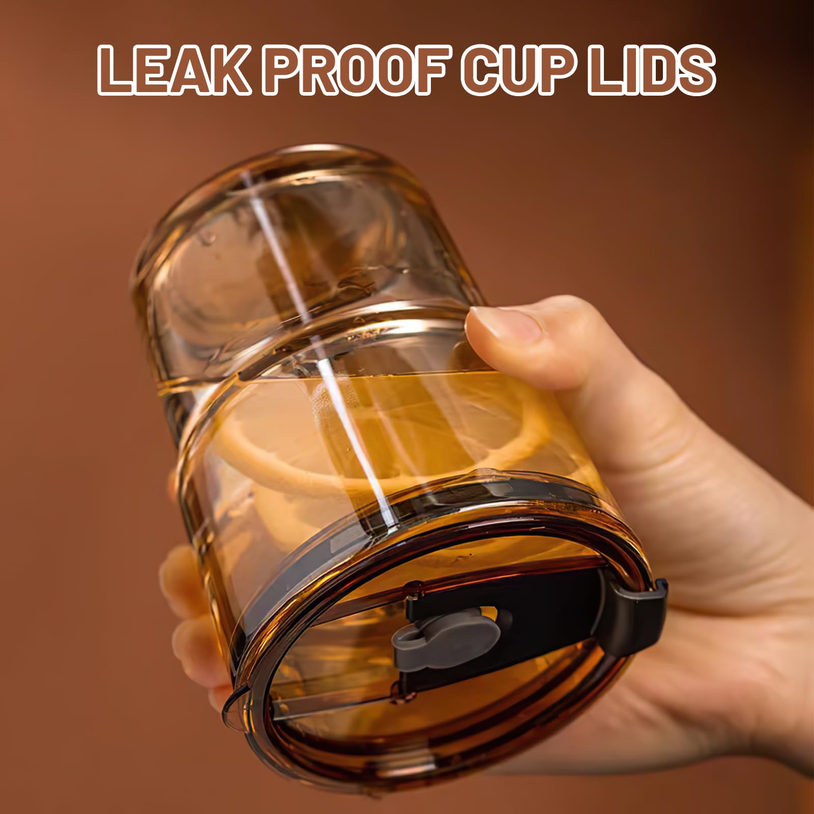 Luxfuel 13oz amber tumbler held in hand for comfortable everyday use.