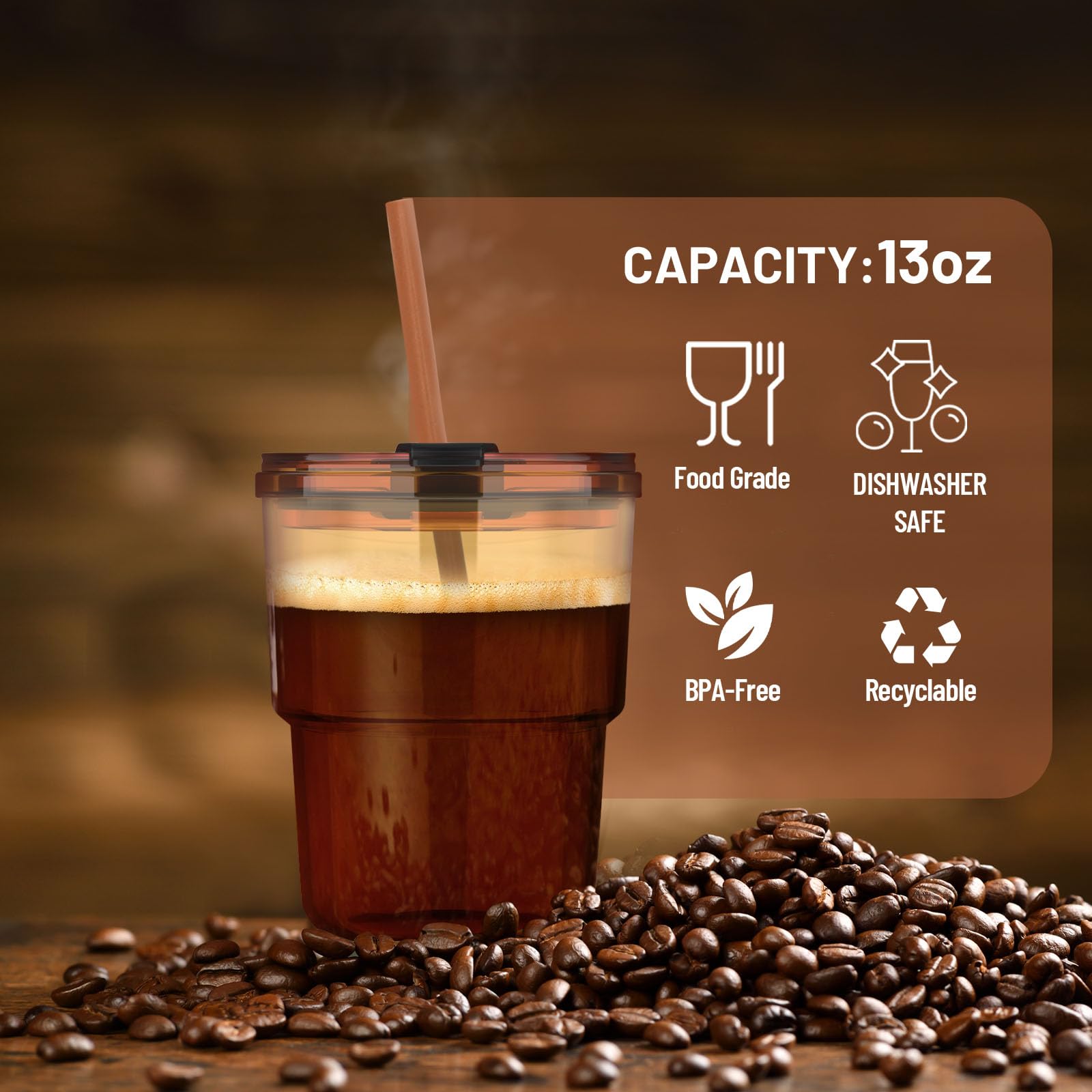 Luxfuel amber tumbler with straw-lid assembly highlighting easy cleaning.
