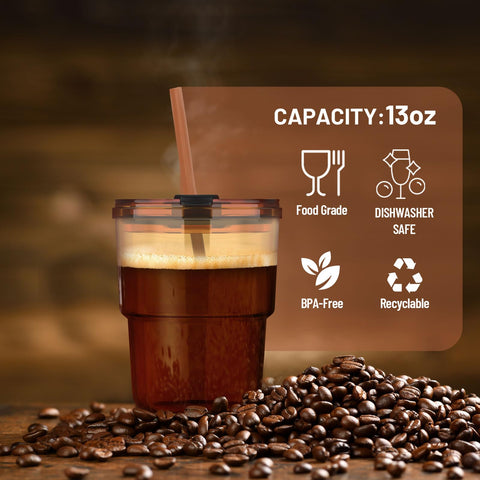 Luxfuel amber tumbler with straw-lid assembly highlighting easy cleaning.
