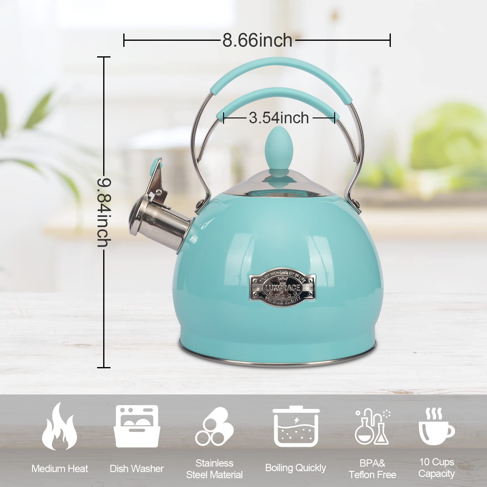 LUXGRACE stainless teapot on stove heats quickly and evenly.
