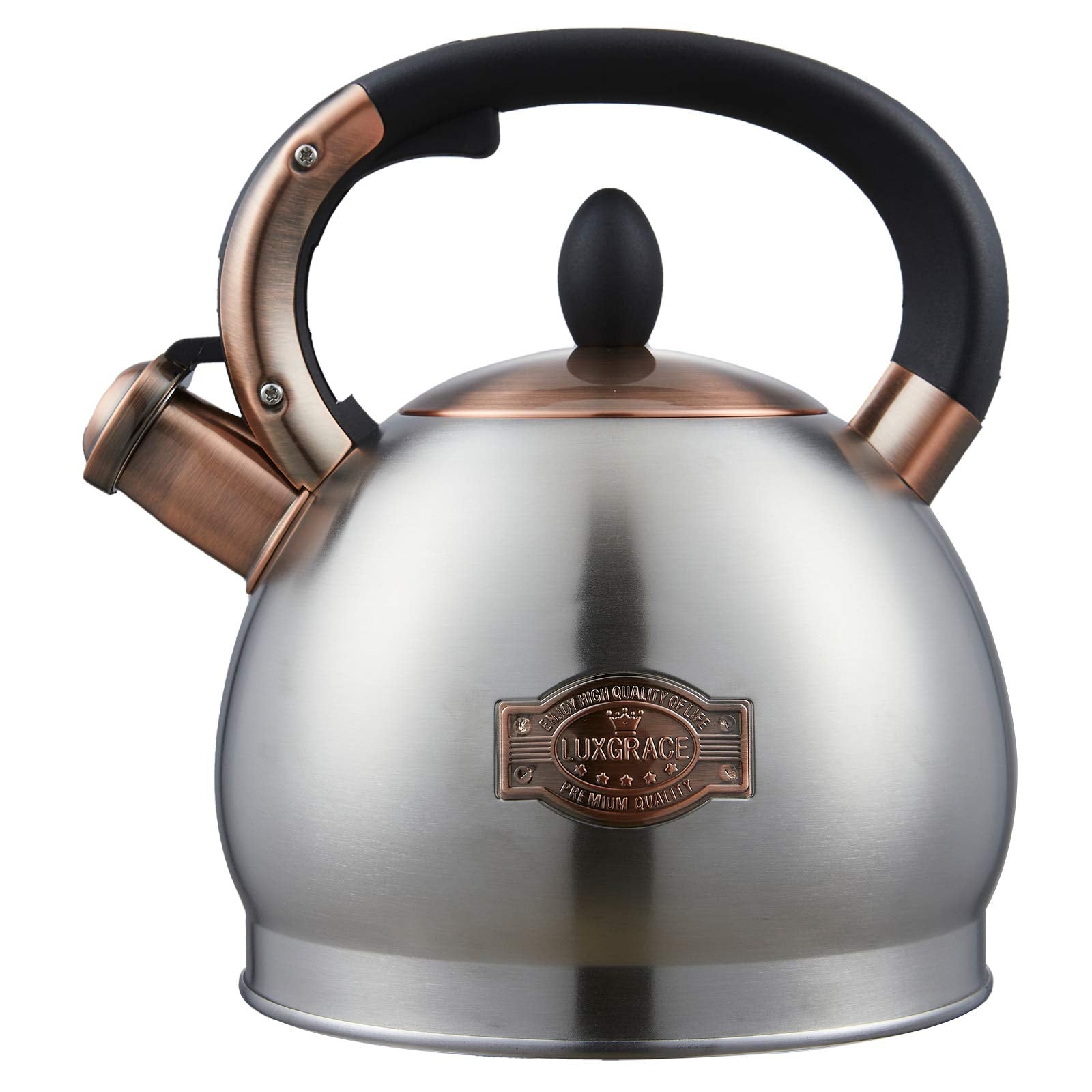 LUXGRACE tea kettle body in stainless steel for fast, even heating.
