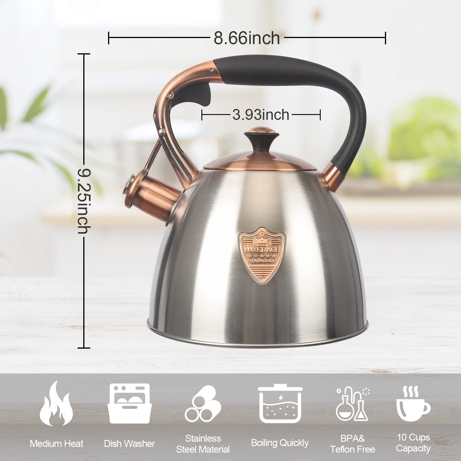 LUXGRACE tea kettle bottom detail reveals 5-layer heat-bottom design
