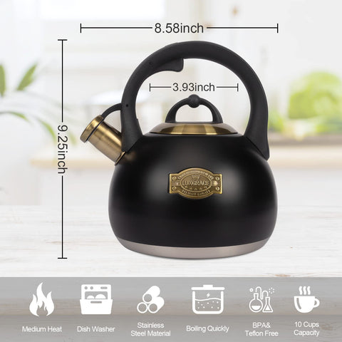 LuxGrace tea kettle whistling sound signals when water boils.