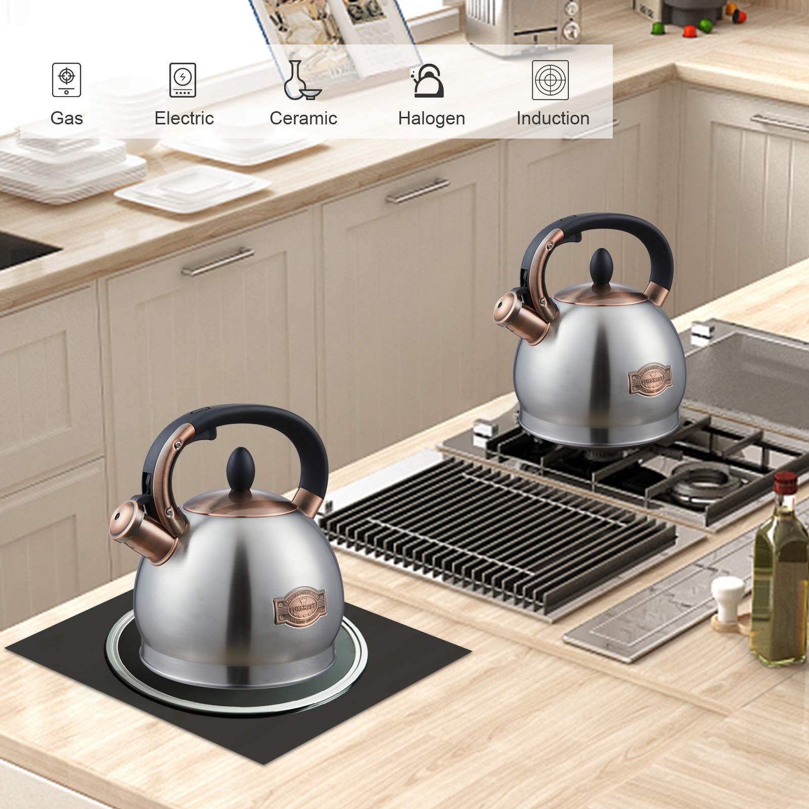 Sleek metallic finish with color options for LUXGRACE tea kettle.