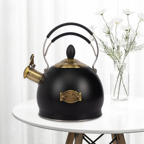 LUXGRACE ergonomic handle on the tea kettle for safe pouring.