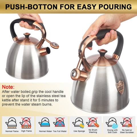 LUXGRACE tea kettle base shows induction compatibility for versatile cooking
