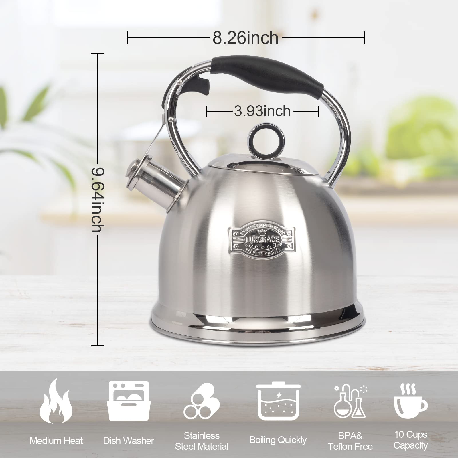 LUXGRACE tea kettle 3 qt capacity for multiple cups