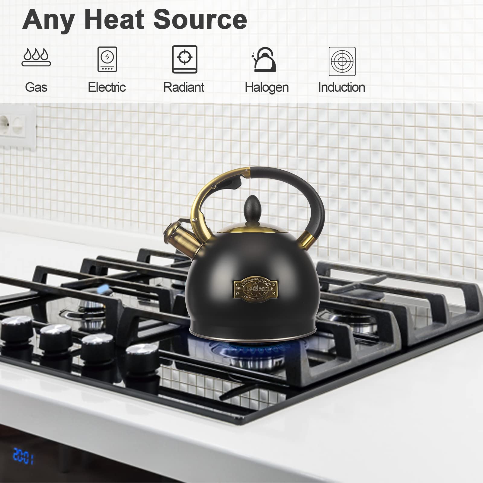 LUXGRACE kettle lid with whistle for audible boil alert