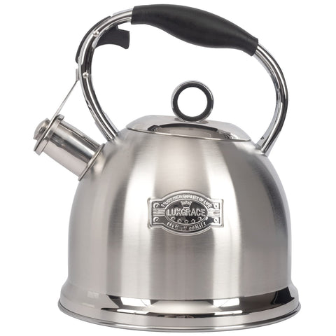 LUXGRACE tea kettle body on stove showing durable stainless steel design and finish
