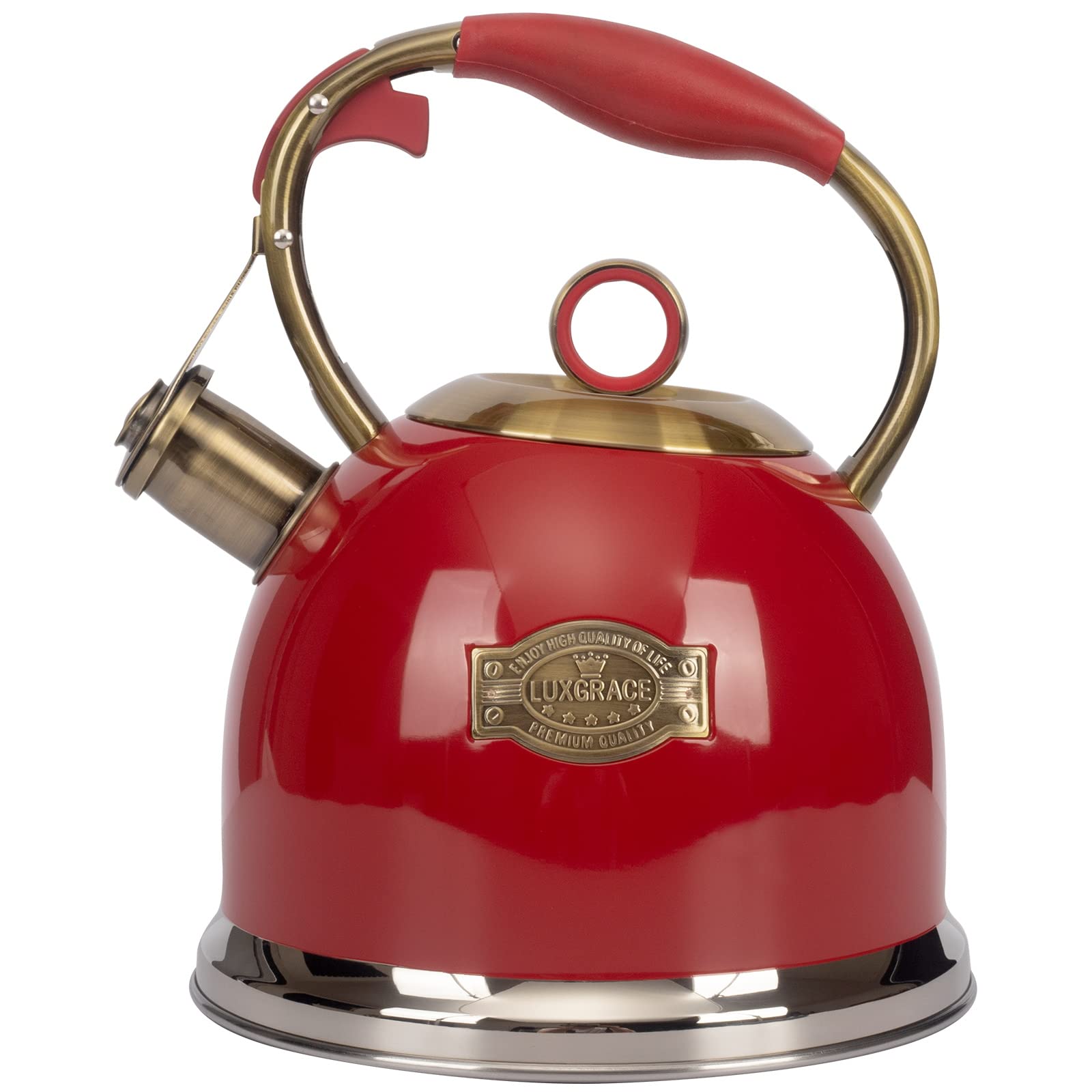 LuxGrace Tea Kettle on stove emitting a clear whistle for fast boiling