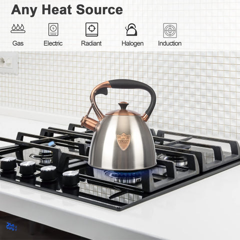 LUXGRACE tea kettle with whistle, signaling boil on the stove