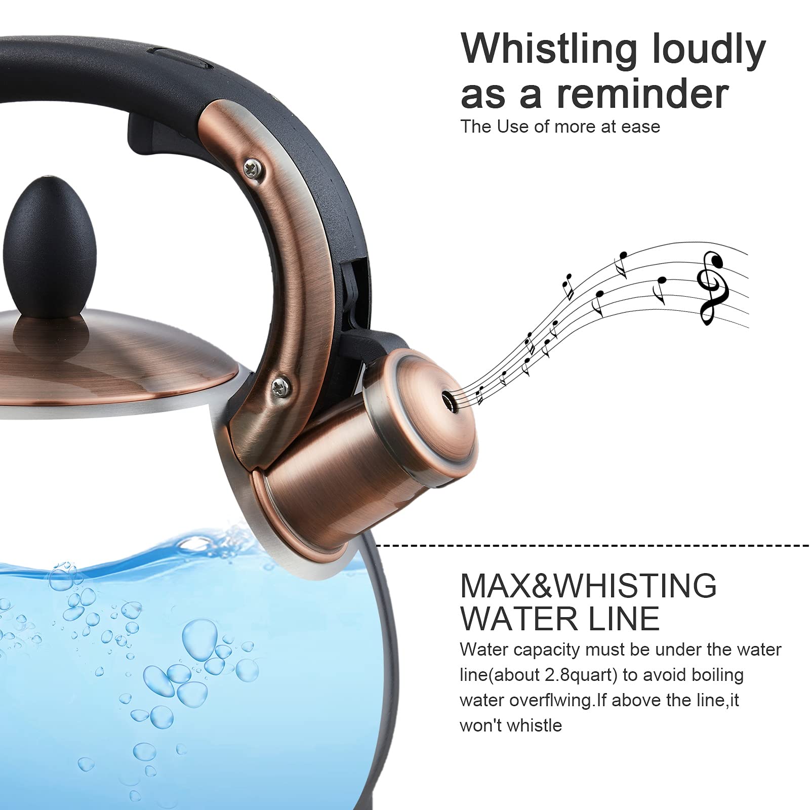 LUXGRACE whistle sounds when water boils for timely alerts.