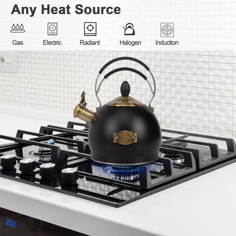 LUXGRACE induction-compatible teakettle for even heat on modern stoves.