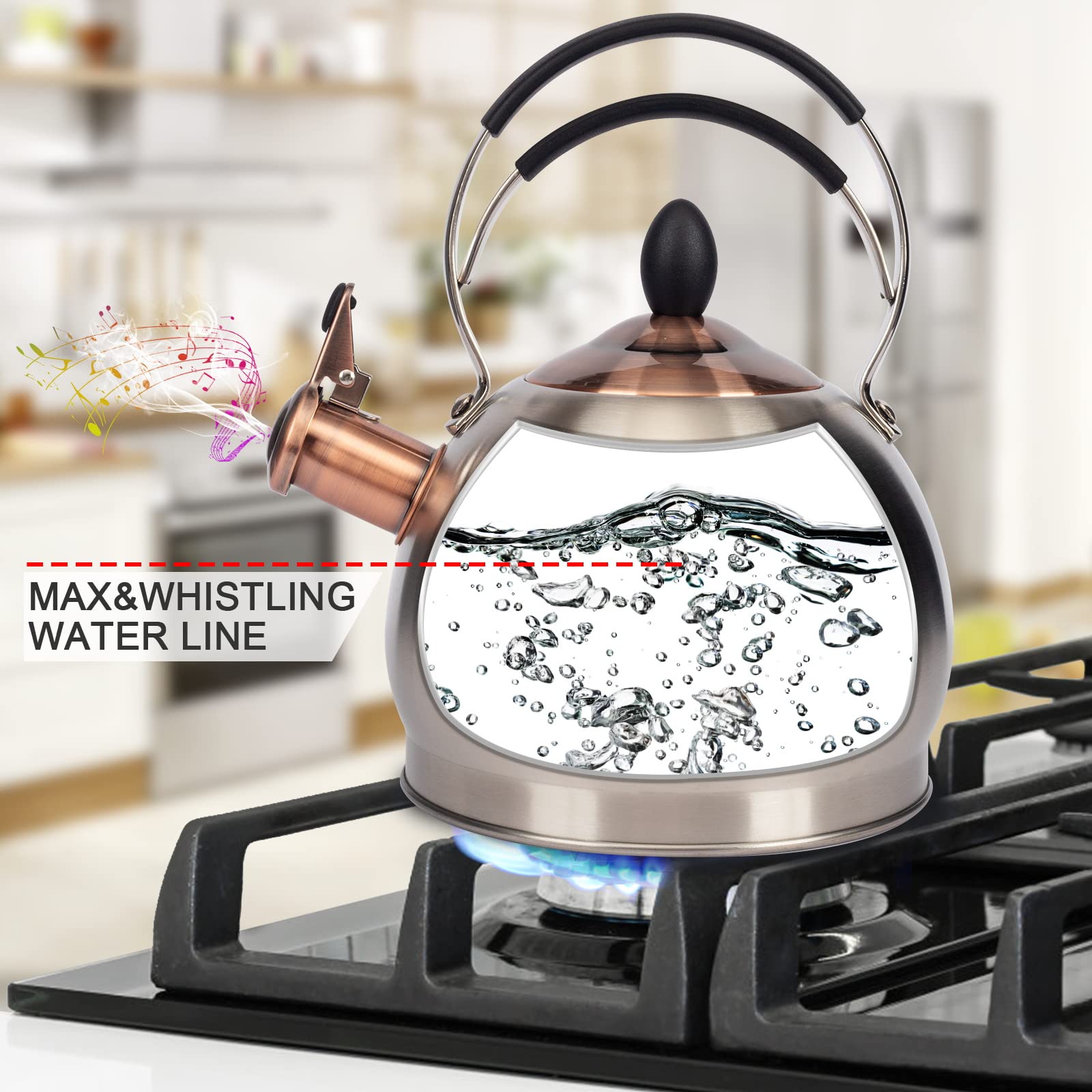 LUXGRACE 2.6 qt kettle boiling water quickly on the stove