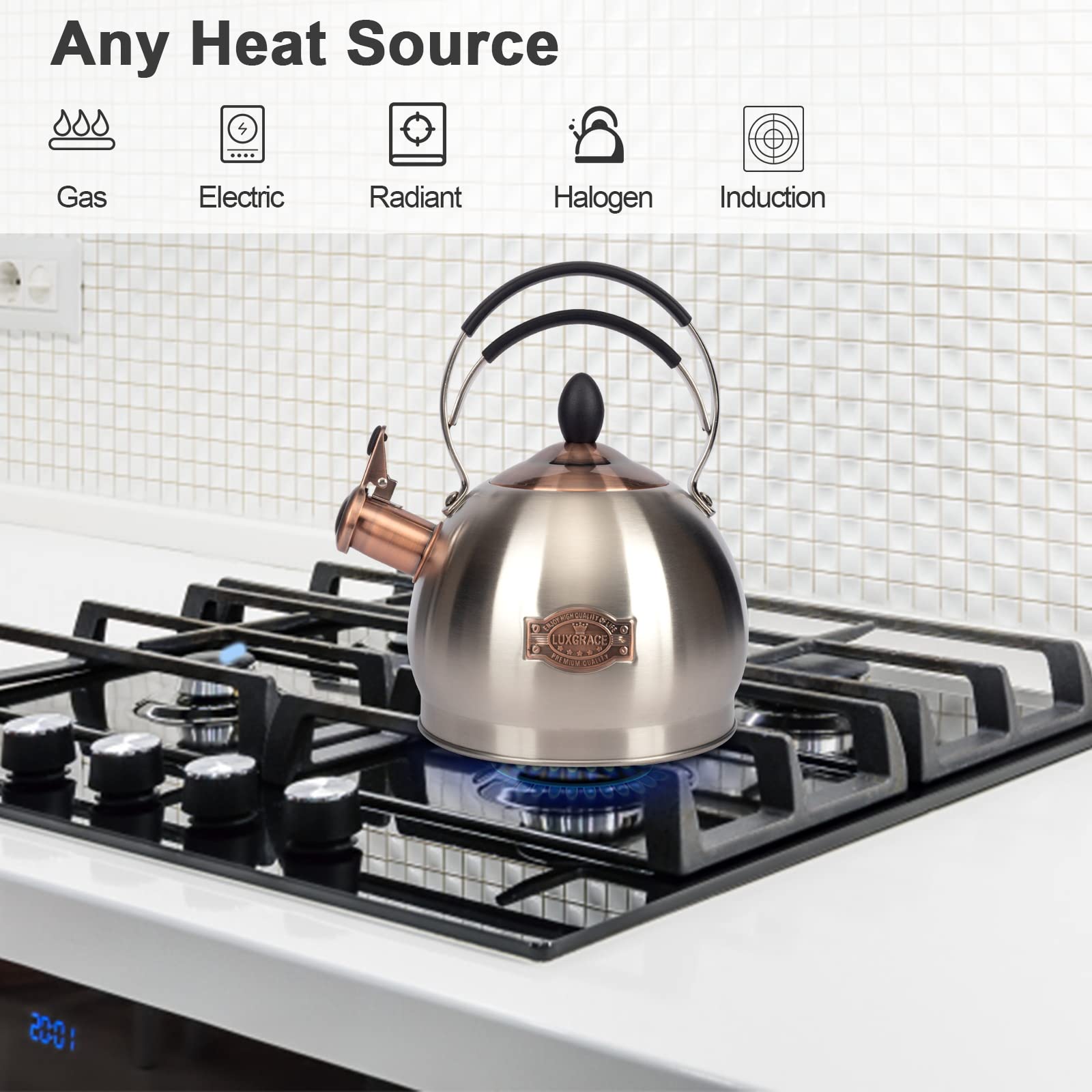 LUXGRACE kettle spout with whistle alert signaling boil