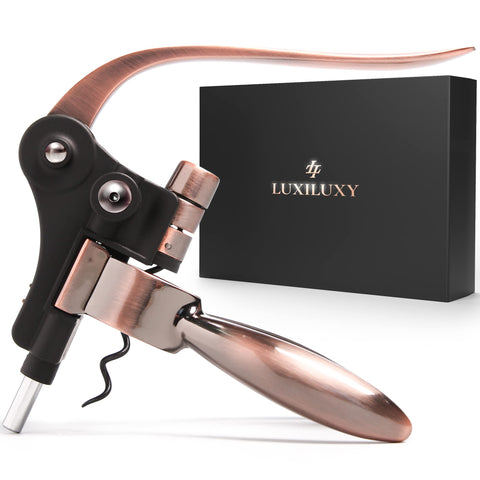 Luxiluxy wine bottle opener close-up highlighting sturdy build for long-lasting use.