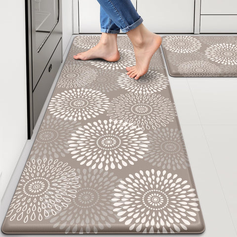LuxStep anti-fatigue kitchen mat in khaki rectangle for comfortable standing while cooking.