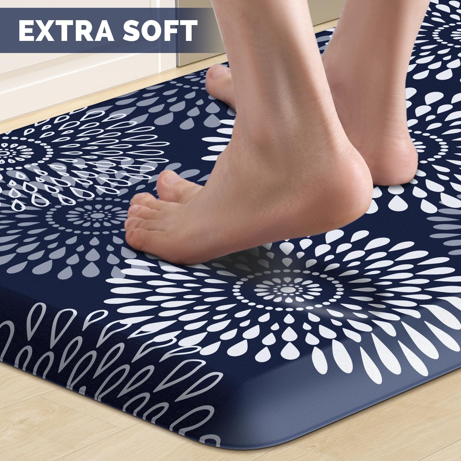 LuxStep anti-slip bottom blue mat securing position on the floor.