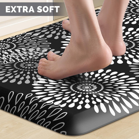 LuxStep kitchen mat features beveled edges and a non-slip base for safer footing.