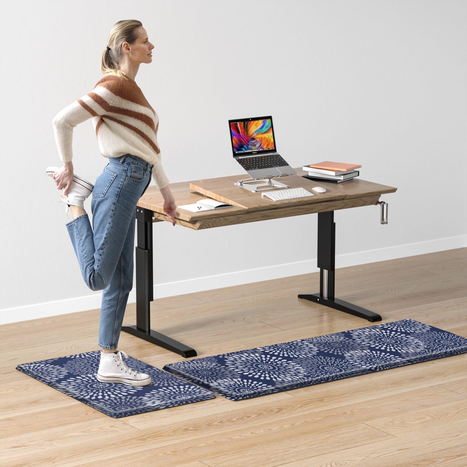 LuxStep blue kitchen rug adds style and practical floor protection.