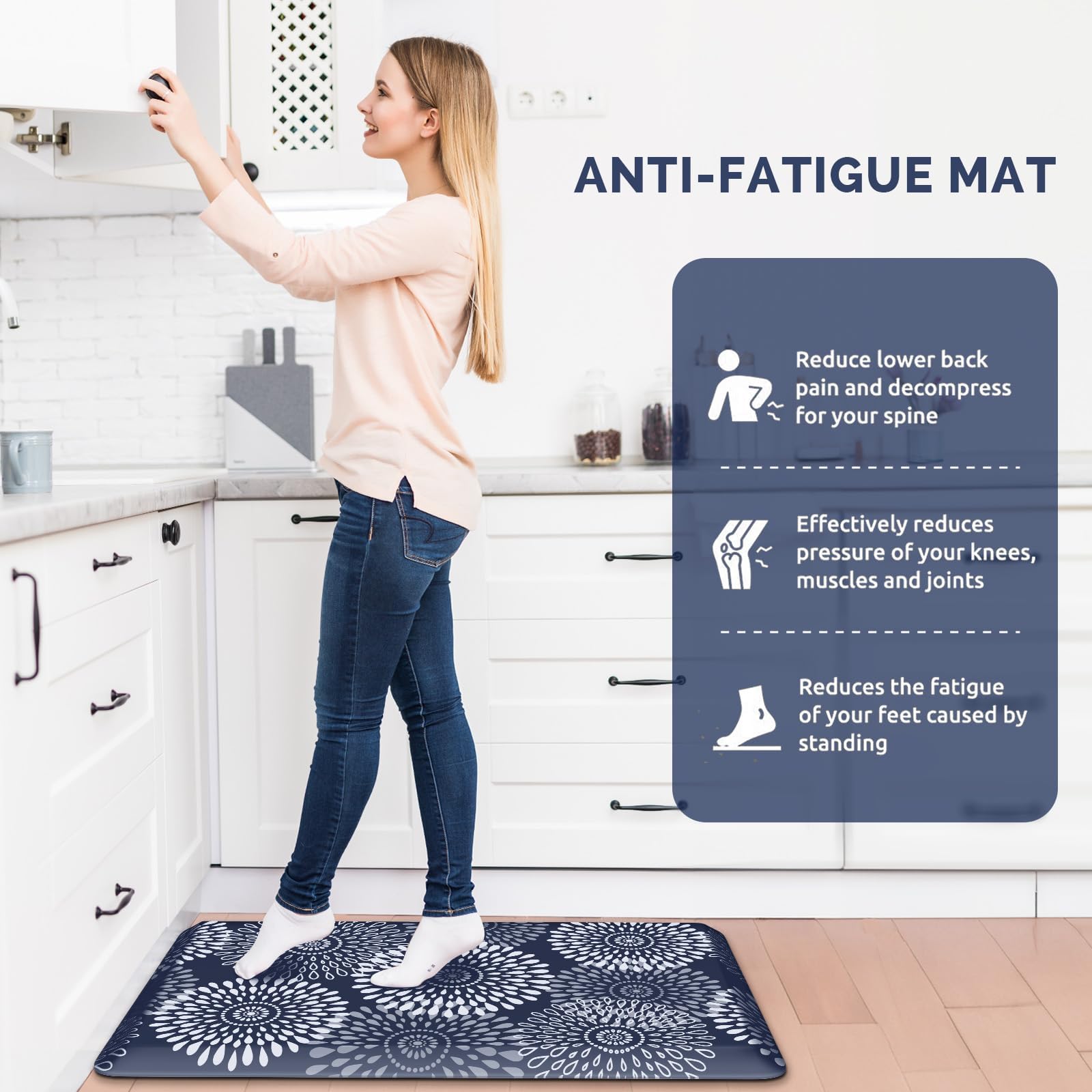 LuxStep blue mat rolled for storage, saving space when not in use.