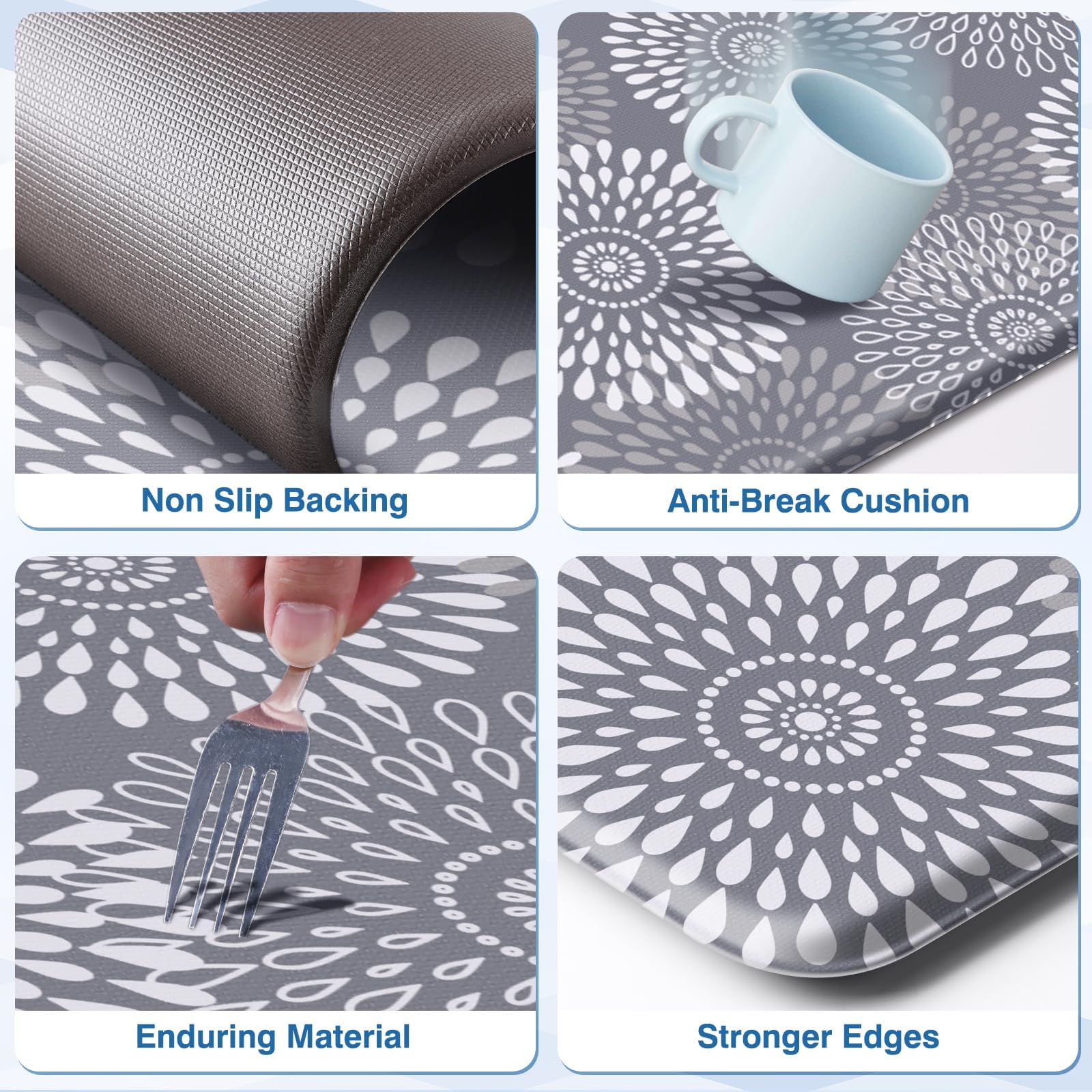 LuxStep grey set of two mats complements kitchen decor while providing versatile coverage.