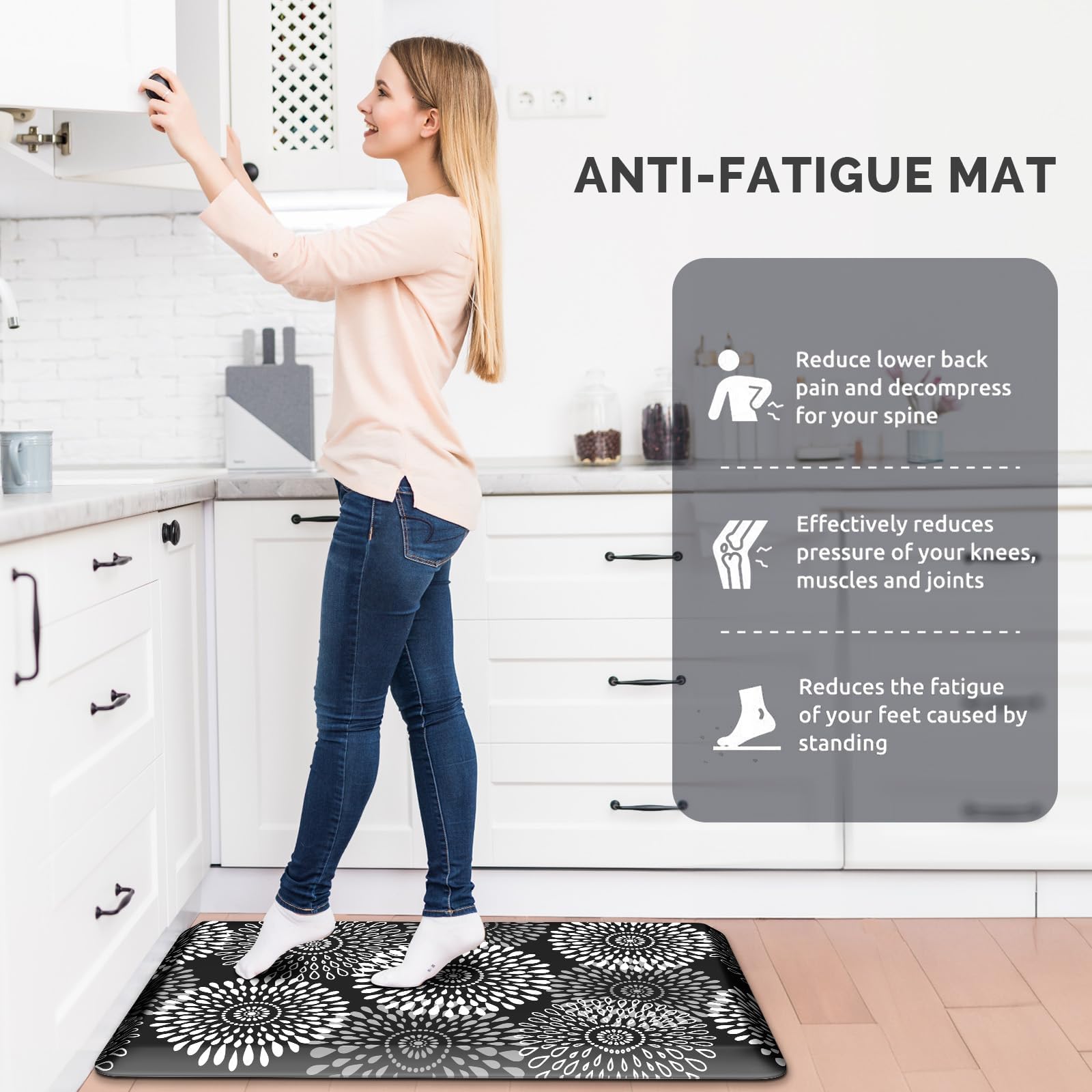 LuxStep kitchen mat offers versatile use across kitchen, office, and laundry areas for comfortable standing.