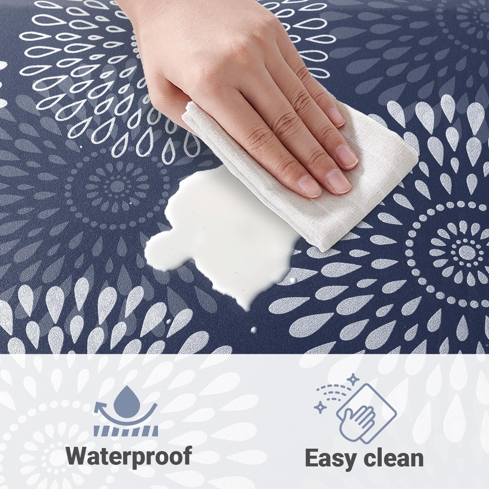 LuxStep blue kitchen mat being used at a standing desk for comfort.